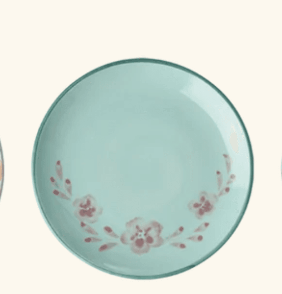 Rice, keramikktallerken soft green handpainted flower vine