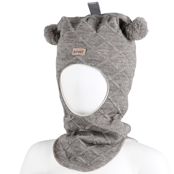 Kivat, beigemelert struktur hettelue i ull med kivatlogo