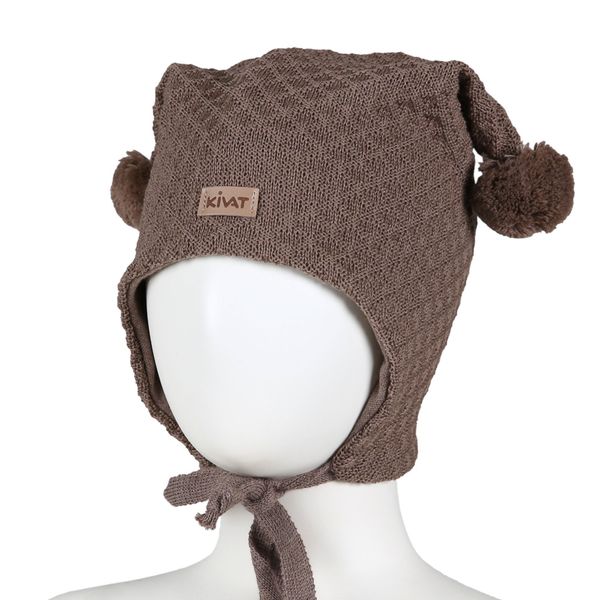 Kivat,  sjokoladebrun knytelue i ull med strukturmønster og dusker