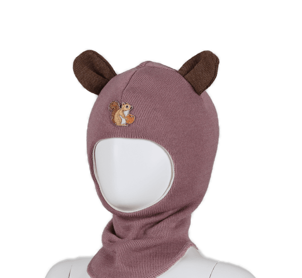 Kivat, gammelrosa hettelue i ull med ekorn